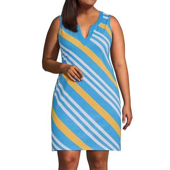 Lands'‎ End Women's 2X, L LONG Sleeveless Swim Cover-up Dress Cotton Jersey Tur - Picture 1 of 10